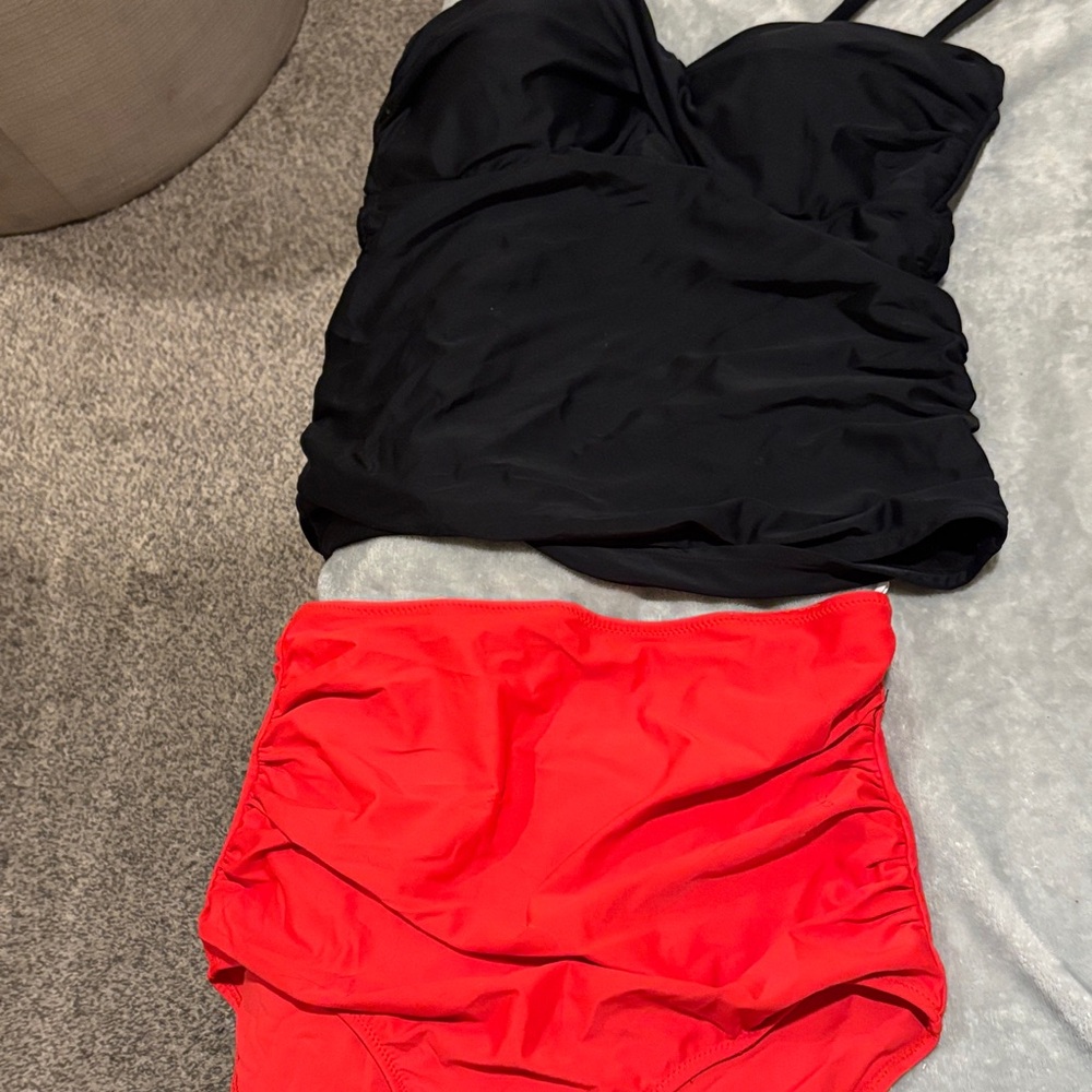 Black and Red Swimsuit Set